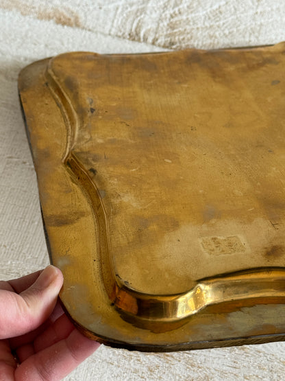 Vintage Brass Tray with Ornate Designed Edges - Vintage Brass Bowl - Made in India