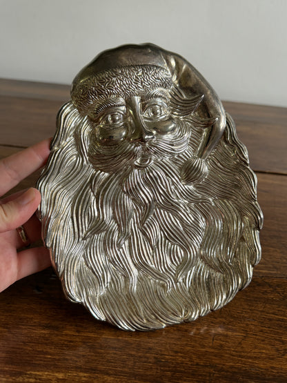 Silver Plated Santa Head with Full Beard Tray - Made in China