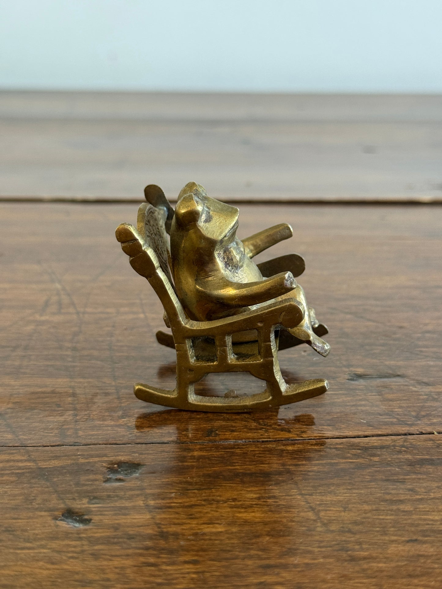 Vintage Brass Frog on Rocking Chair Small Figurine
