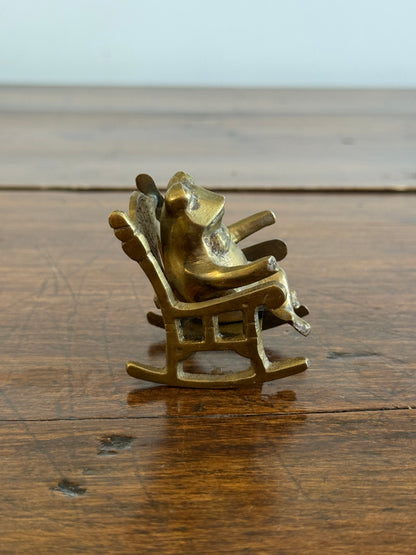 Vintage Brass Frog on Rocking Chair Small Figurine