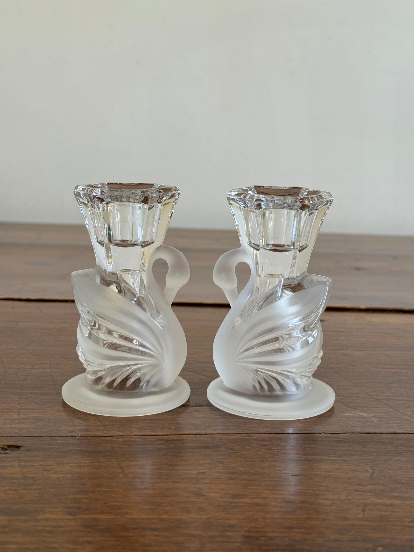 Vintage Frosted Crystal Swan Candlestick Holders by Partylite