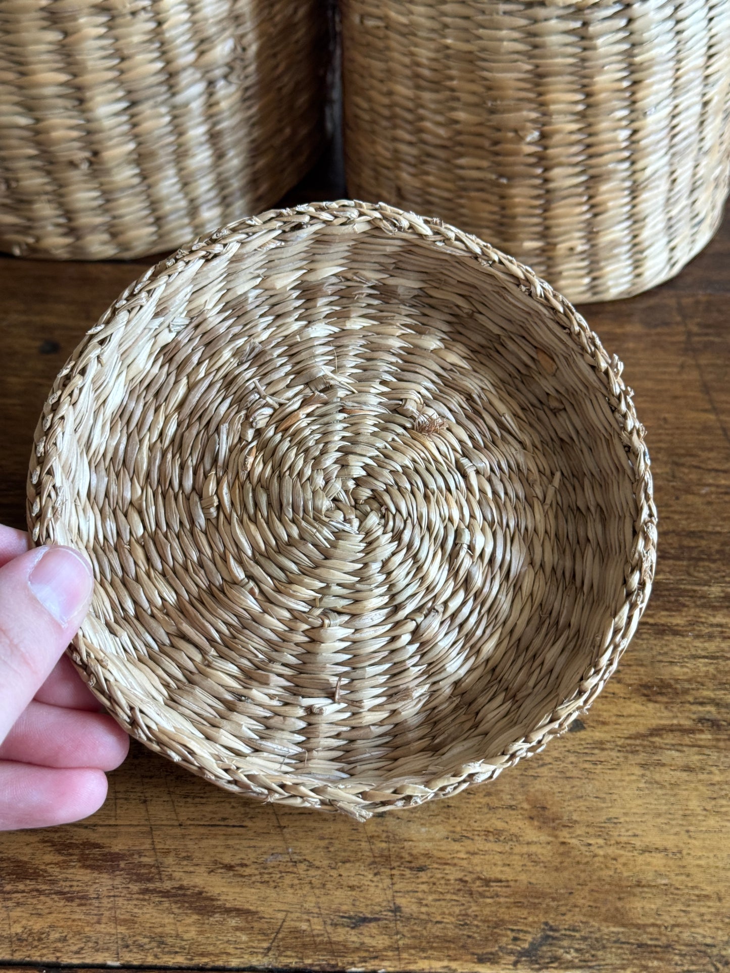 Set of Two Nesting Baskets - Woven Small Storage Baskets with Lids