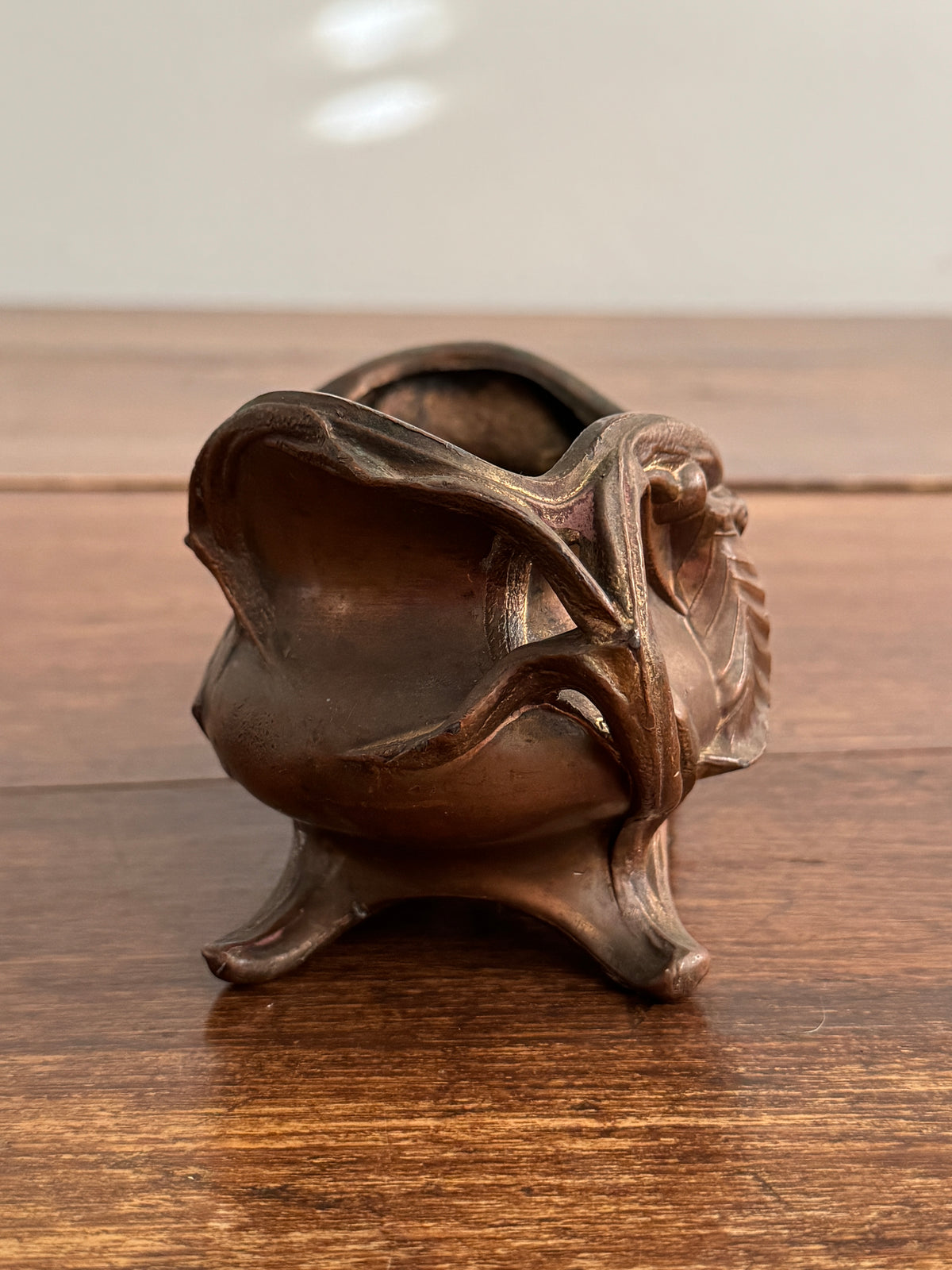 Vintage Art Nouveau Style Ornate Copper-Tone Trinket Dish With Leaf Design