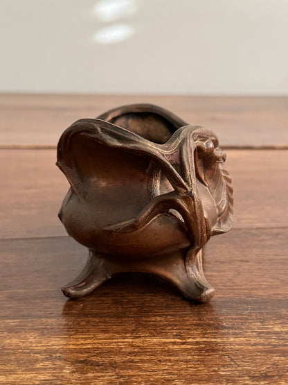 Vintage Art Nouveau Style Ornate Copper-Tone Trinket Dish With Leaf Design