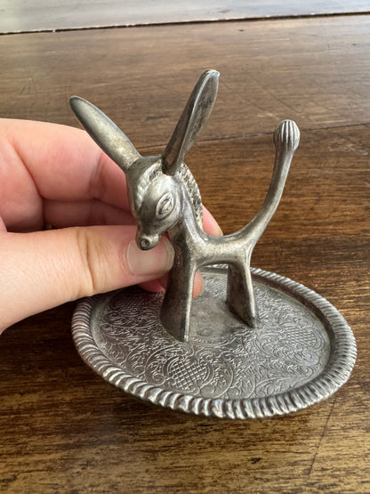 Vintage Donkey Silverplated Ring Holder with Etched Bottom Tray