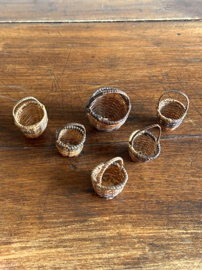 Mixed Lot of Six Doll House Baskets - Miniature Handled Baskets