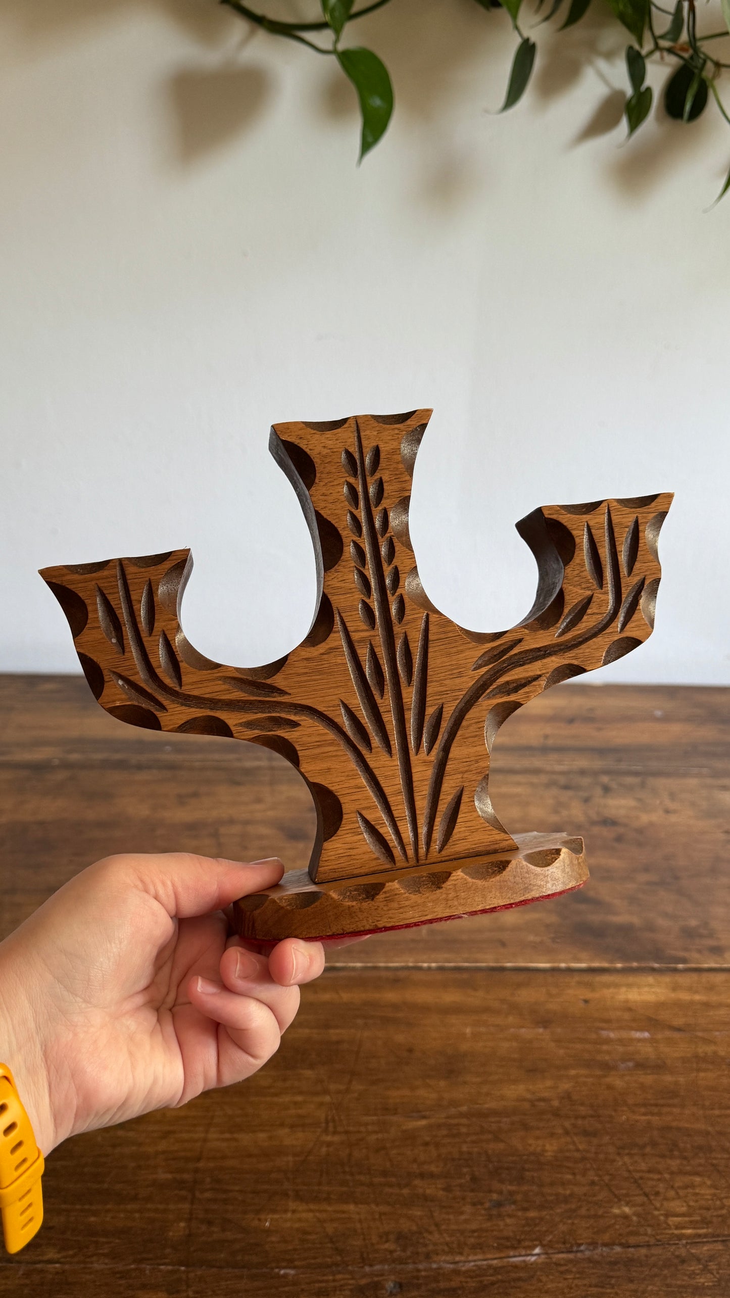 Vintage Wood Folk Art Carved Candelabra