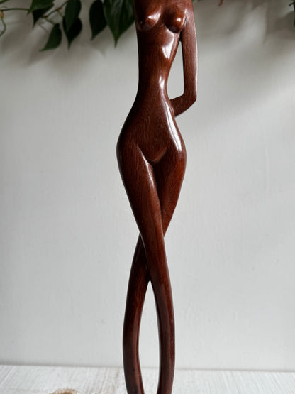 Vintage Wood Mid Century Female Form - Curvy Human Form Sculpture