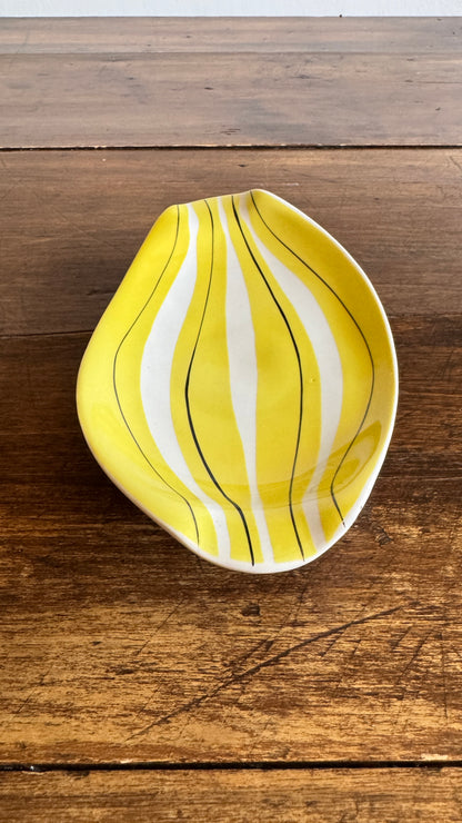 Yellow Striped Mid Mod Polish Pottery Dish - Made in Poland
