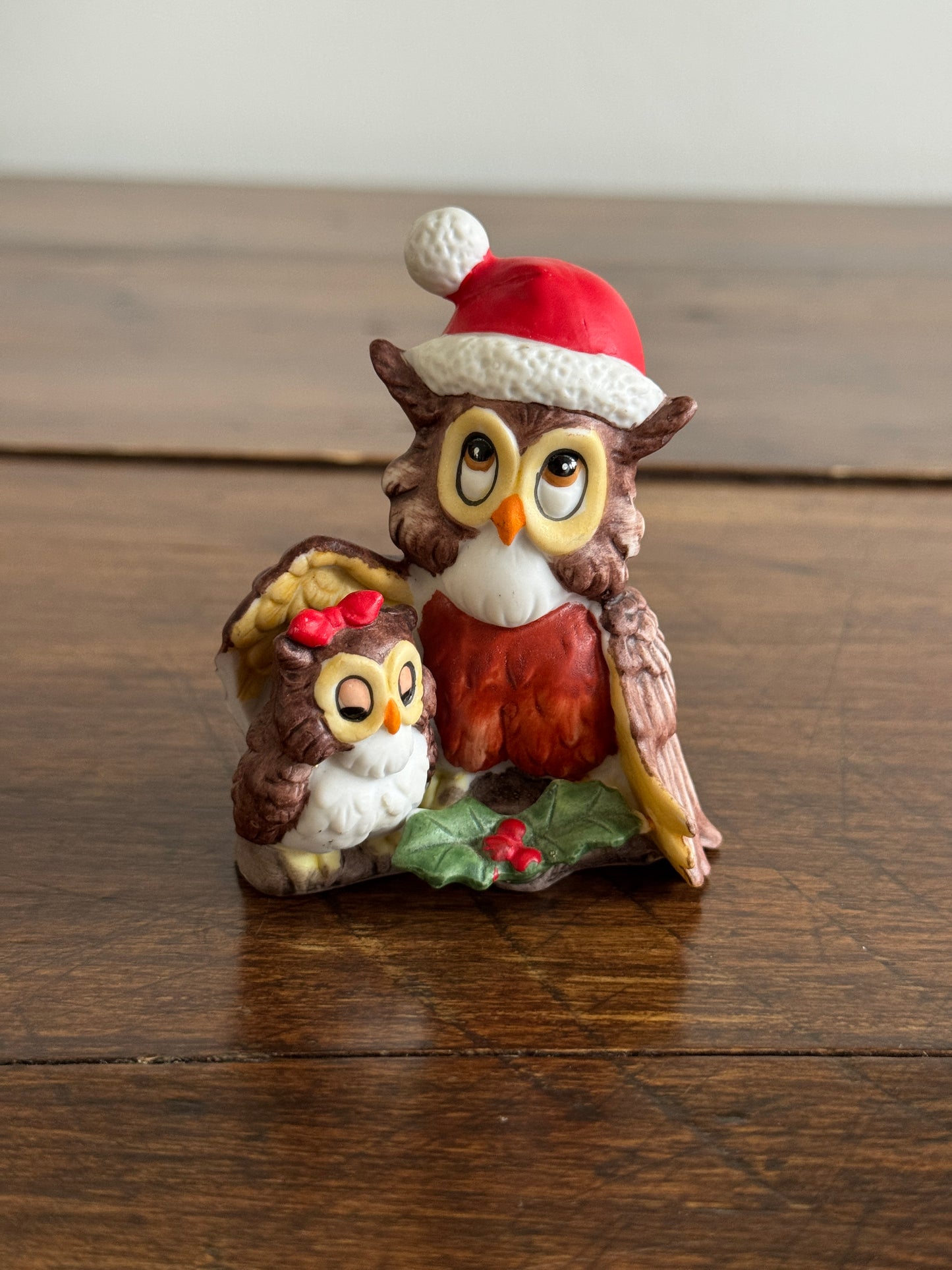 Vintage Owl Holiday Figurine with Parent and Child - Made in Taiwan