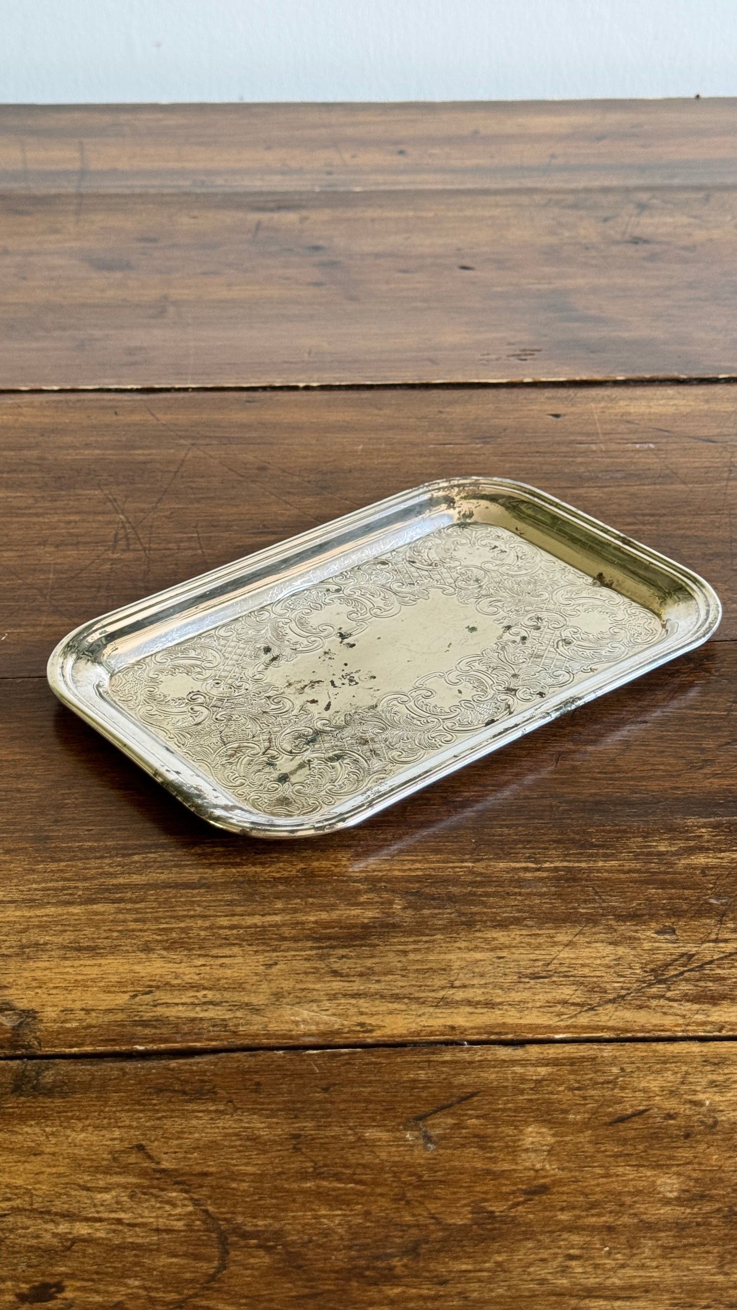Small Rectangular Silver Trinket Dish Tarnish Spots - Made in Canada