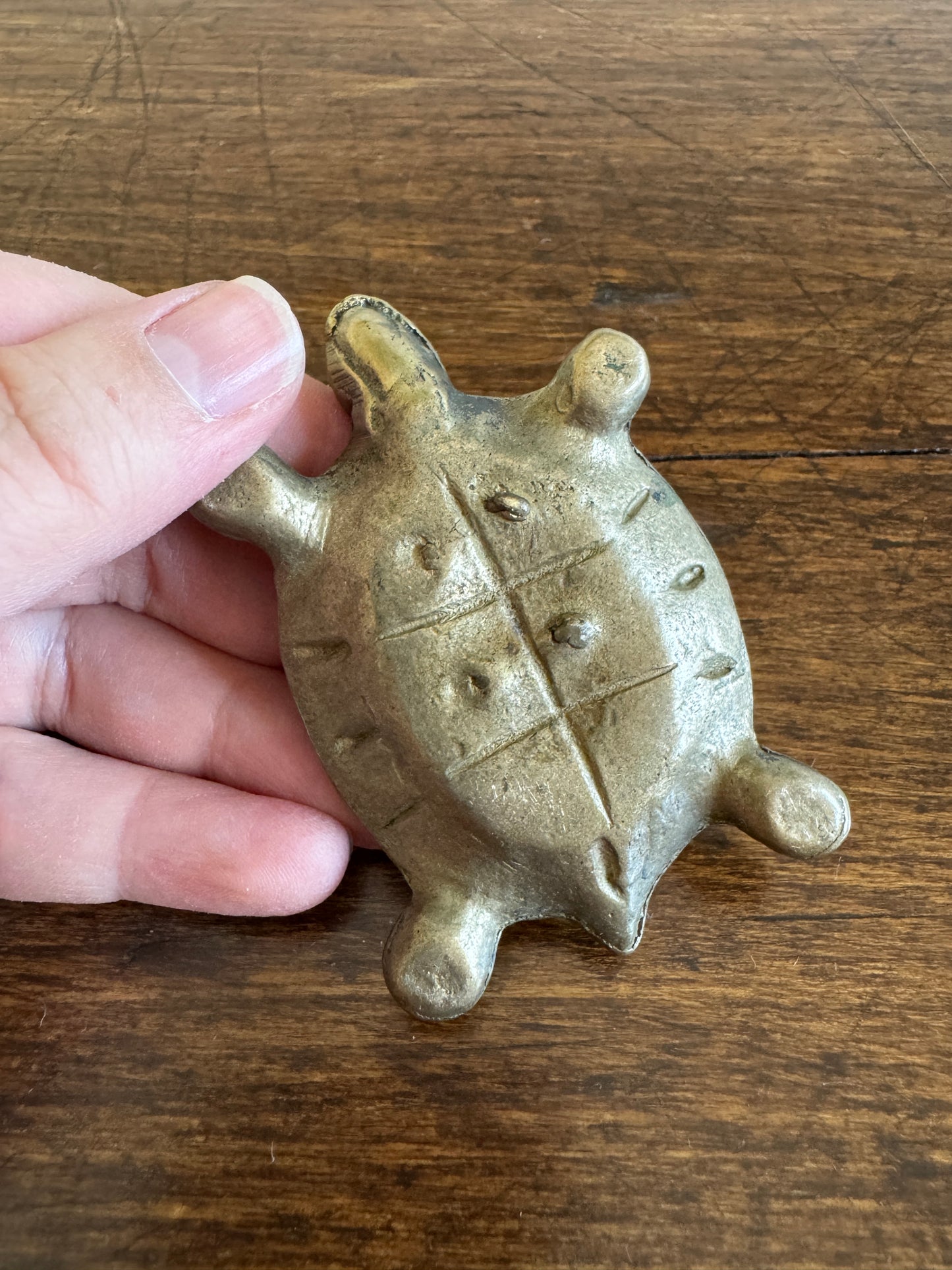 Vintage Small Brass Flat Turtle Figurine