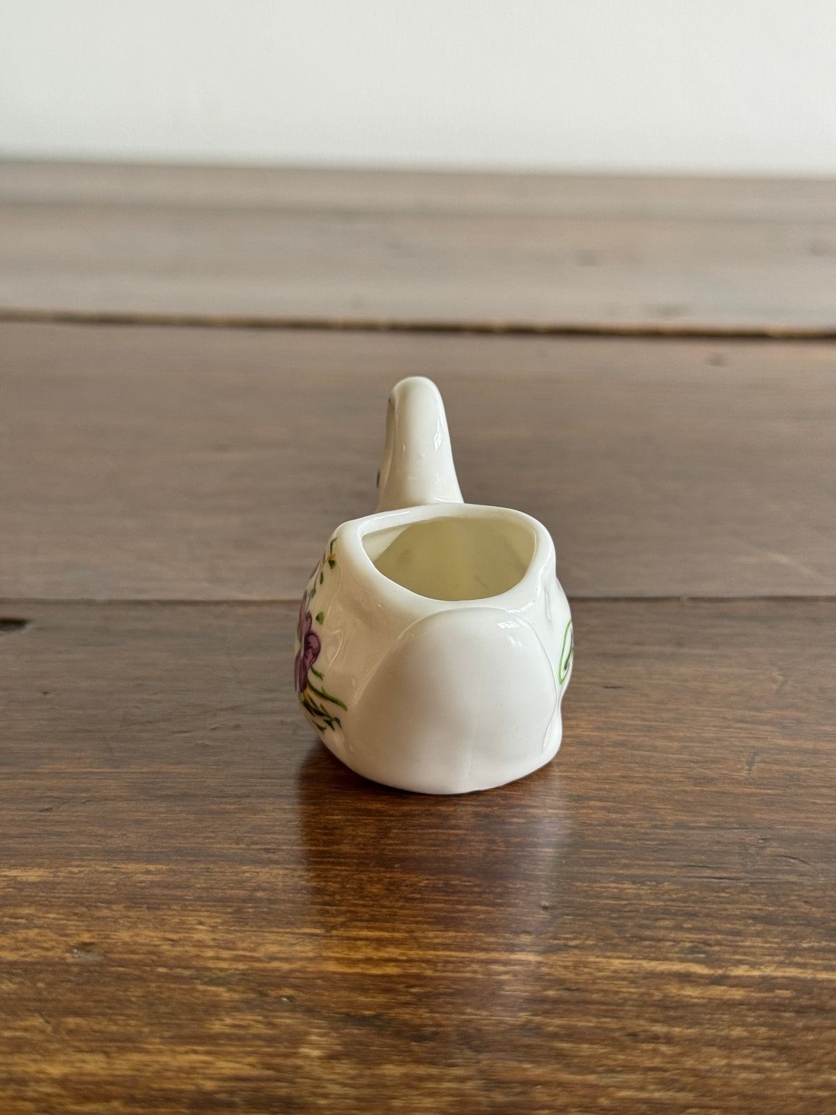 Vintage Ceramic Bird with Purple Flower Detailing - Swan Miniature Holder