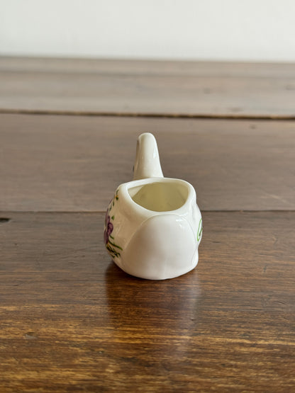 Vintage Ceramic Bird with Purple Flower Detailing - Swan Miniature Holder