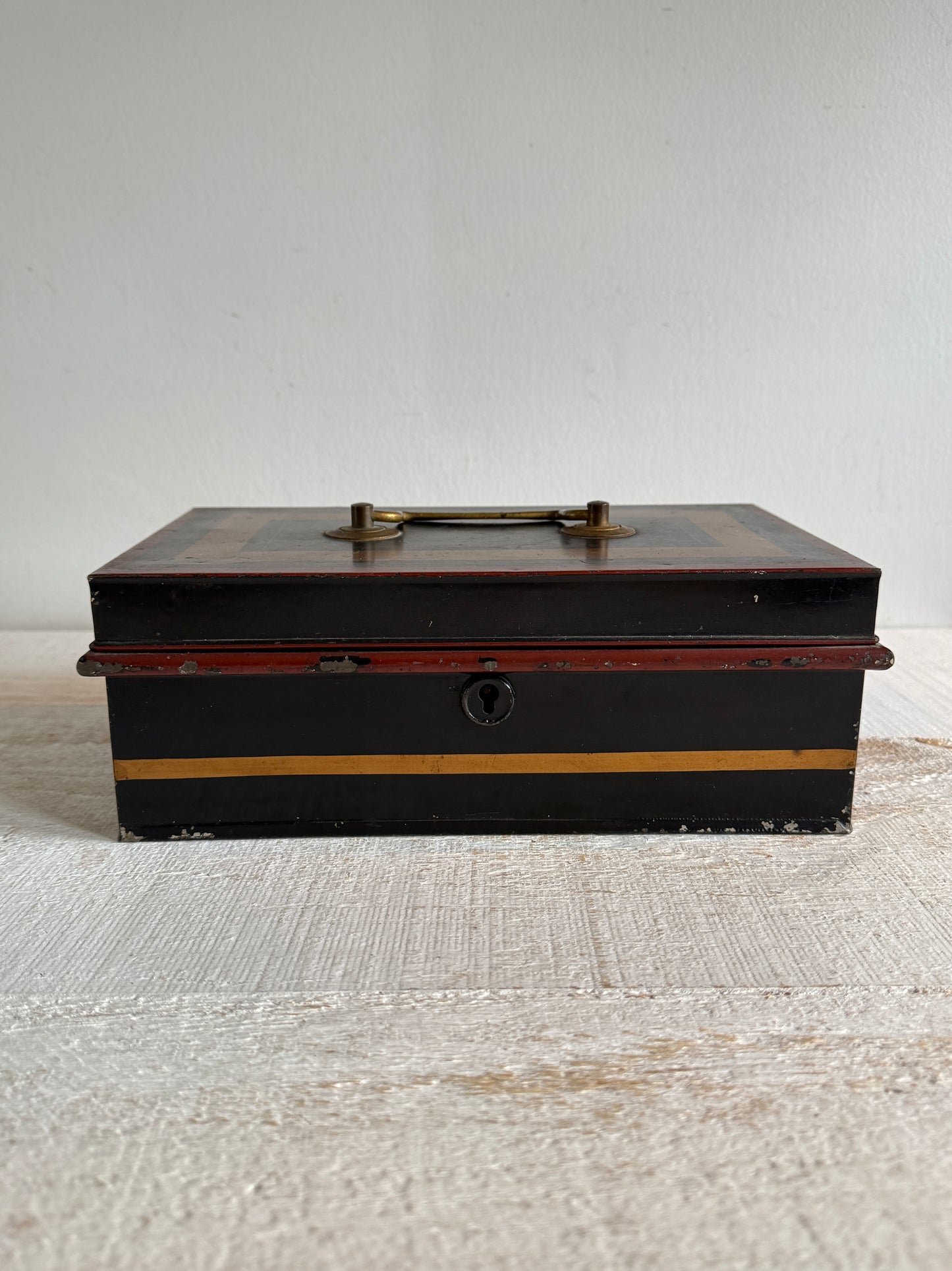 Vintage English Metal Cash Box - Storage Box with Lid - Made in England