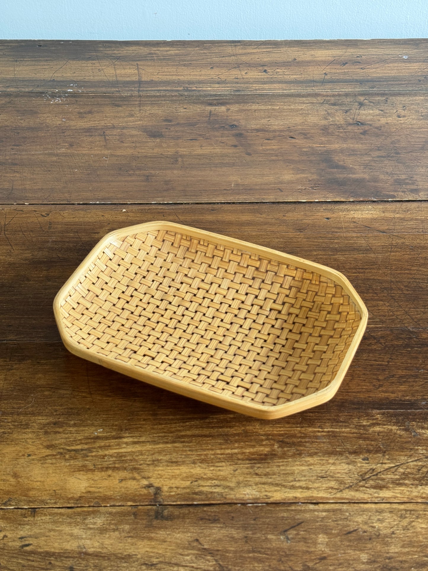 Woven Wicker Basket with Clipped Corners and Small Raised Feet
