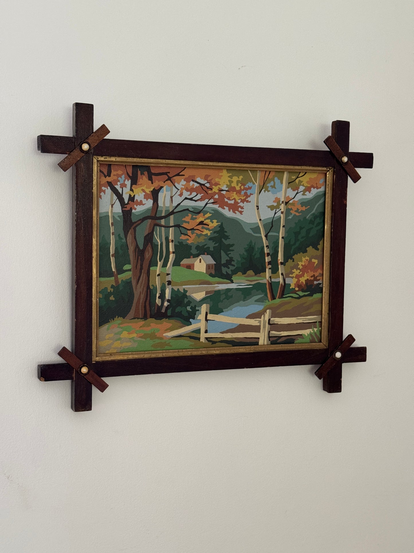 Vintage Scenic Paint By Number In Handmade Frame