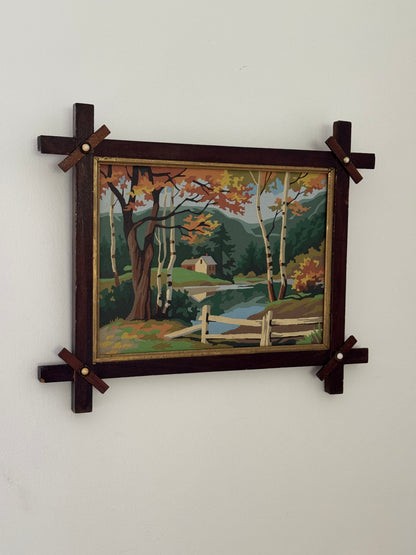Vintage Scenic Paint By Number In Handmade Frame