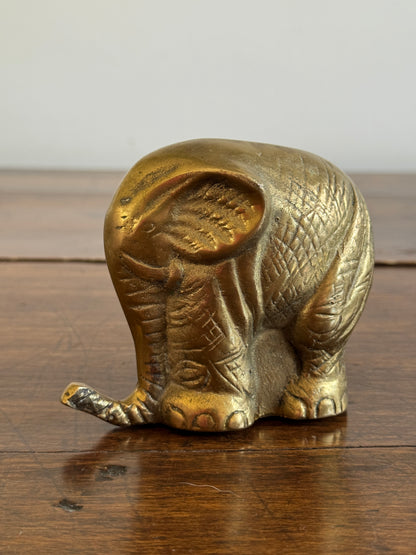 Vintage Brass Elephant Coin Bank - Lucky Trunk Up Elephant