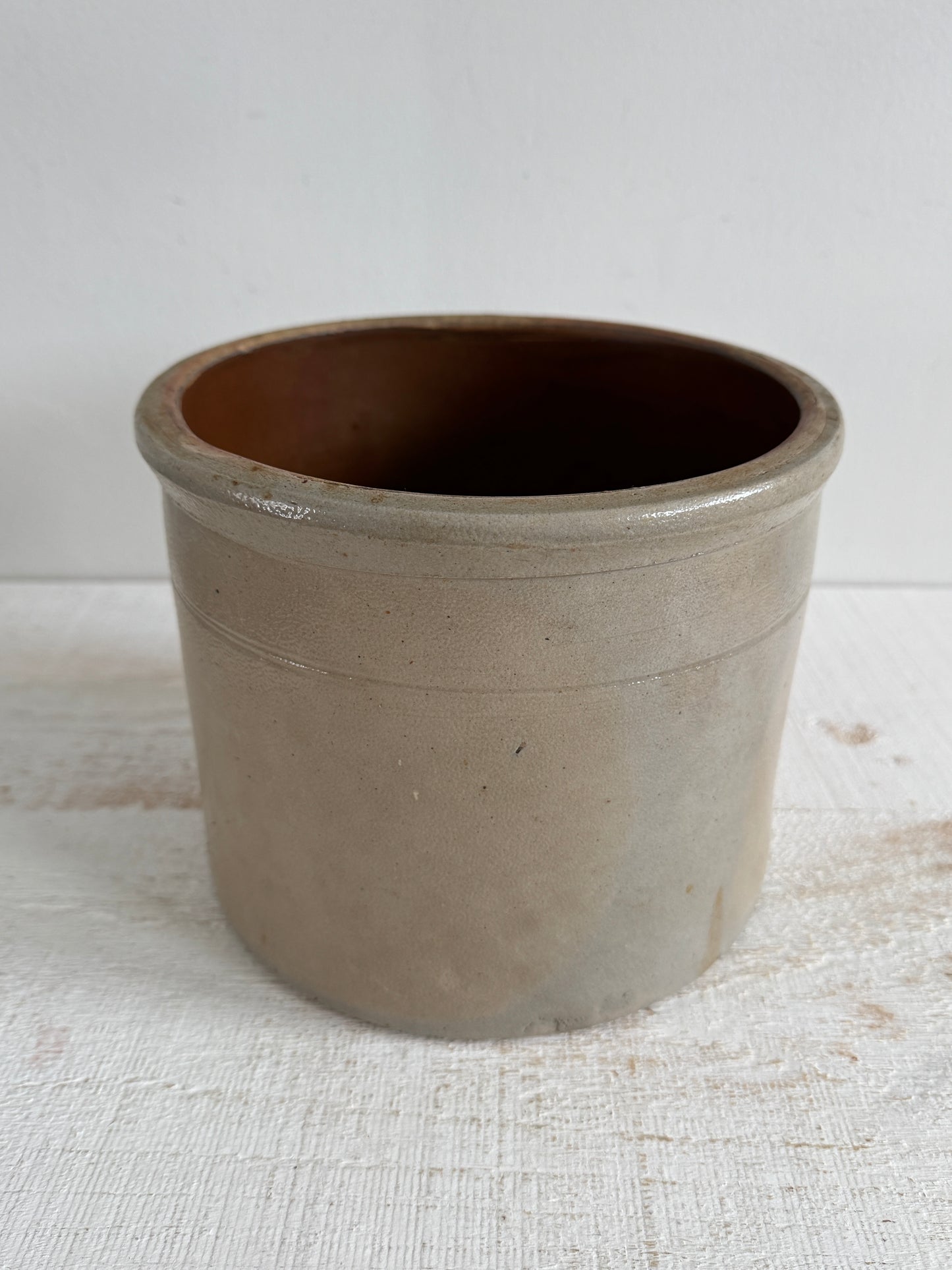Vintage Grey/Tan Pottery Crock with Large Opening