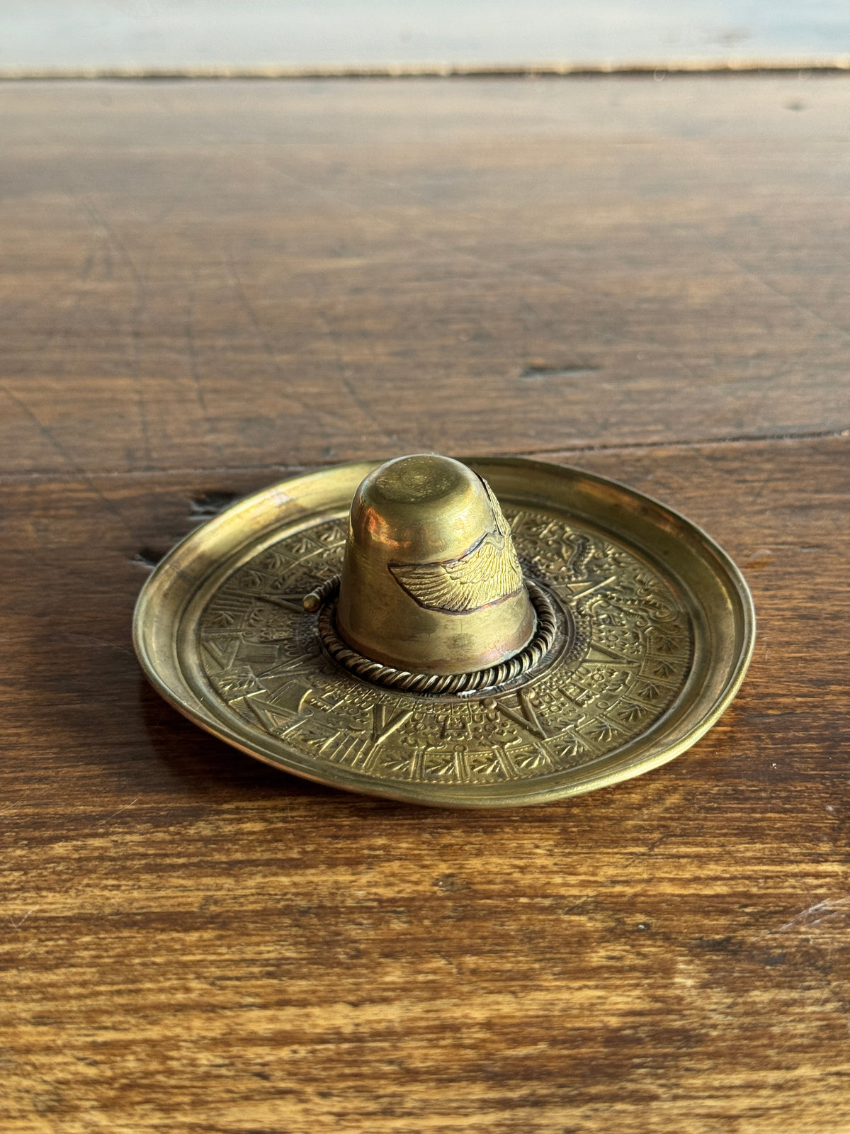 Vintage Detailed Brass Sombrero Hat Dish - Small Hat Trinket Dish