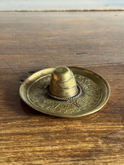 Vintage Detailed Brass Sombrero Hat Dish - Small Hat Trinket Dish