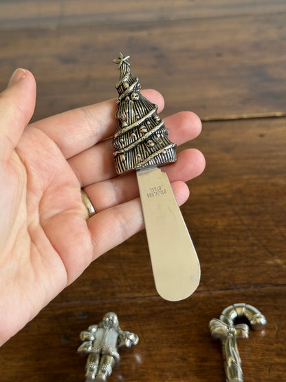 Set of Three Christmas Holiday Appetizer Stainless Steel Spreaders