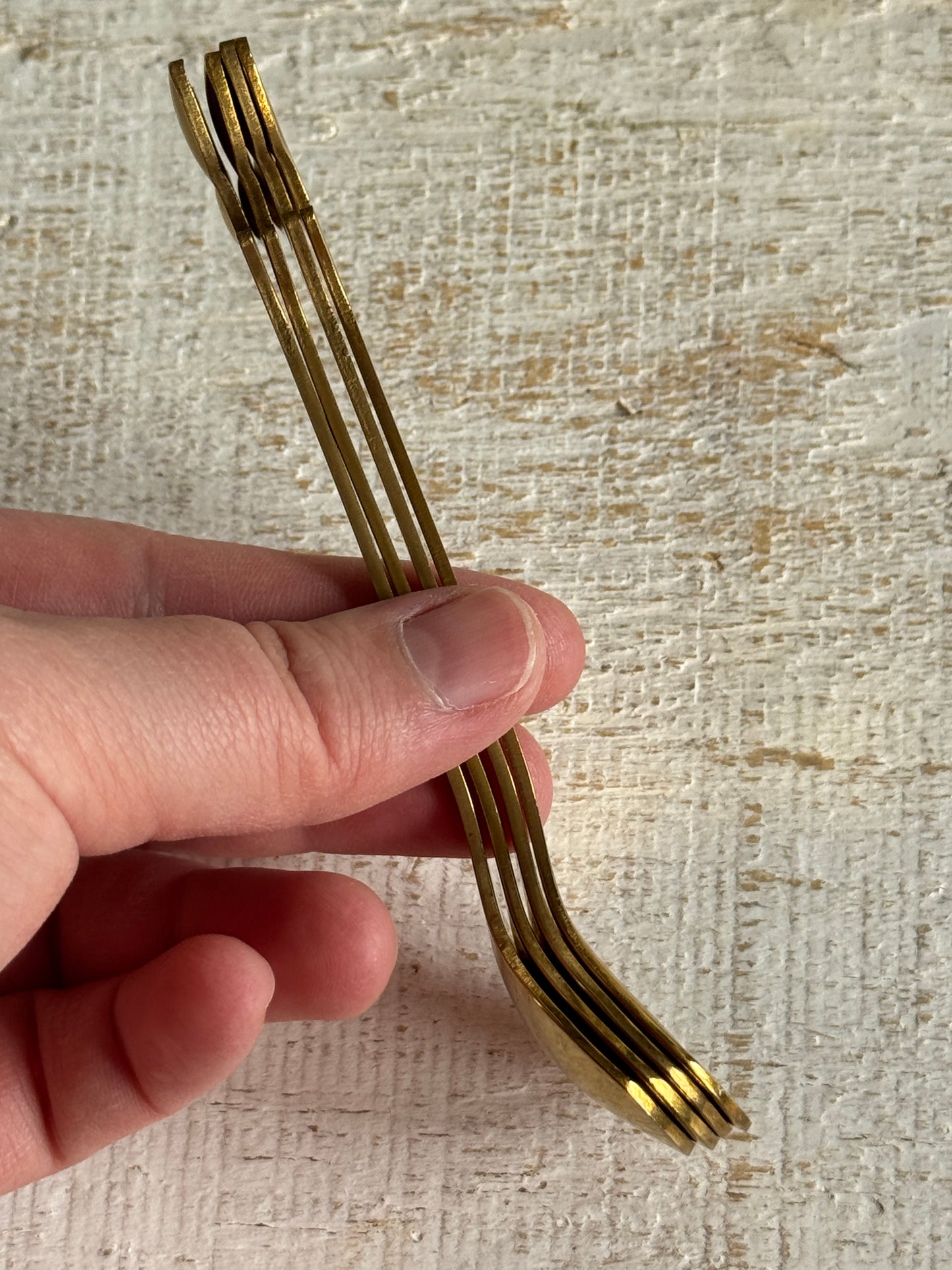 Set of Four Miniature Brass Leaf Spoons - Condiment Spoons