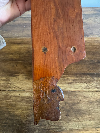 Vintage Folk Shelf Carved Shelf with Profile of Faces on Ends