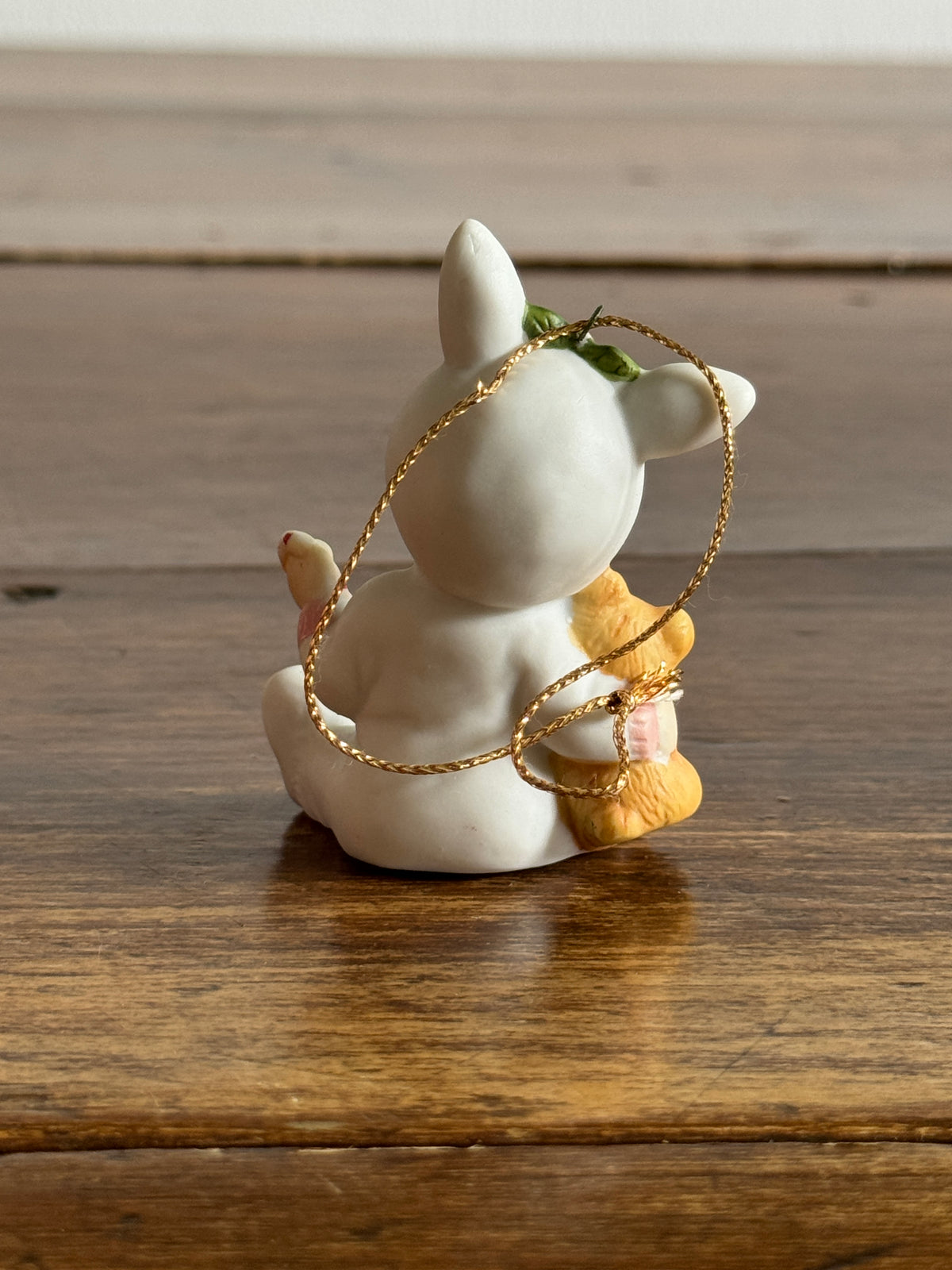 Vintage Ceramic Bunny Child with Bear Ornament