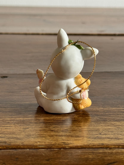 Vintage Ceramic Bunny Child with Bear Ornament