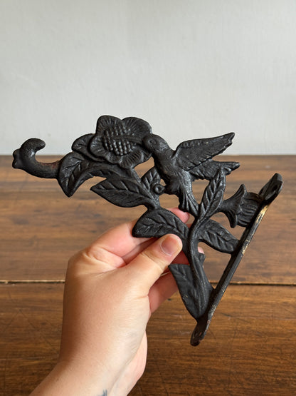 Metal Cast Iron Hummingbird with Flowers Wall Hook