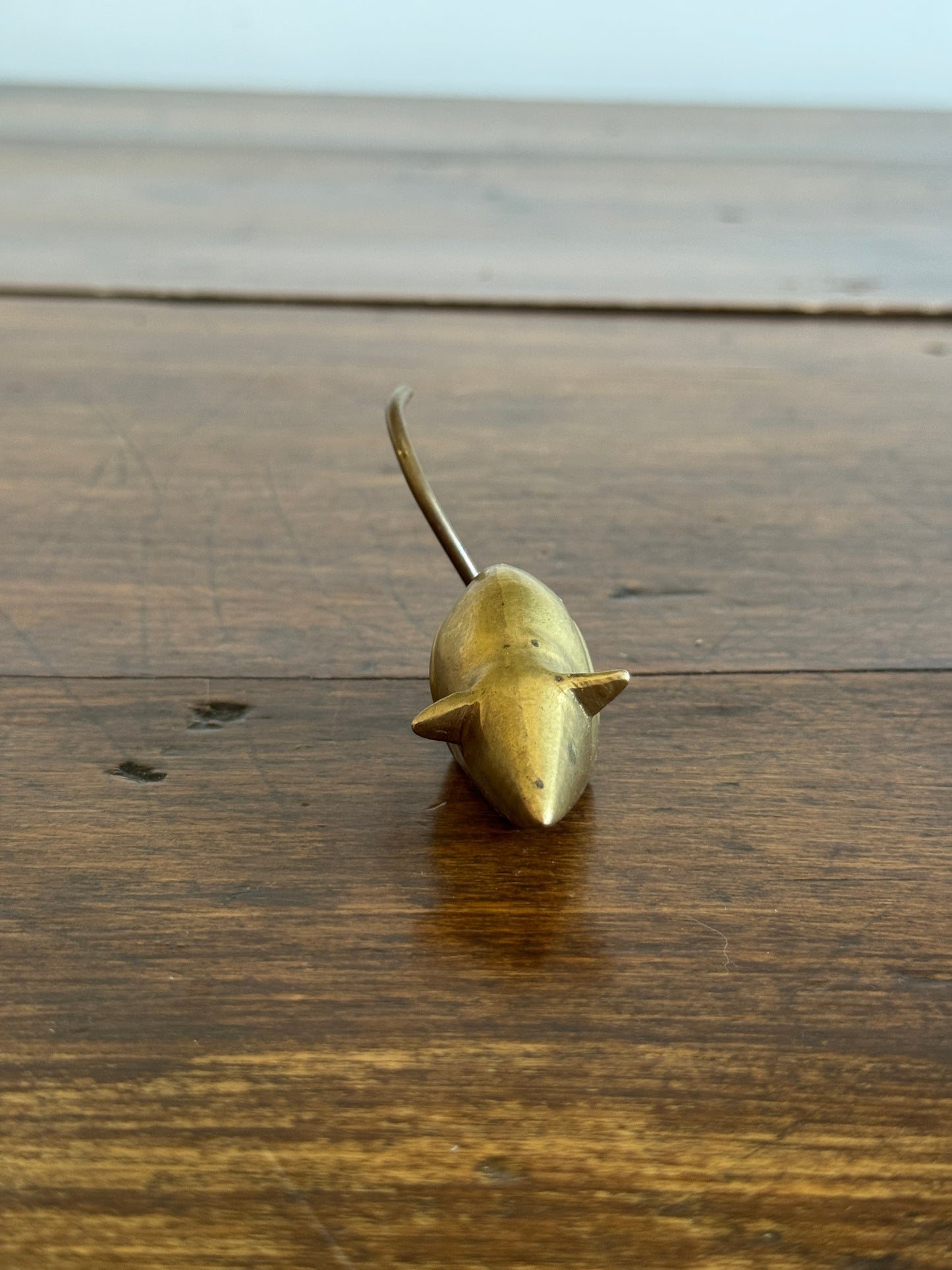 Vintage Brass Mouse Figurine with Thin Tail