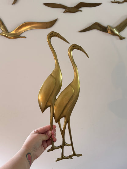 Vintage Brass Mid Century Bird Wall Hanger - Lacquered Brass Crane, Heron, Ibis Birds