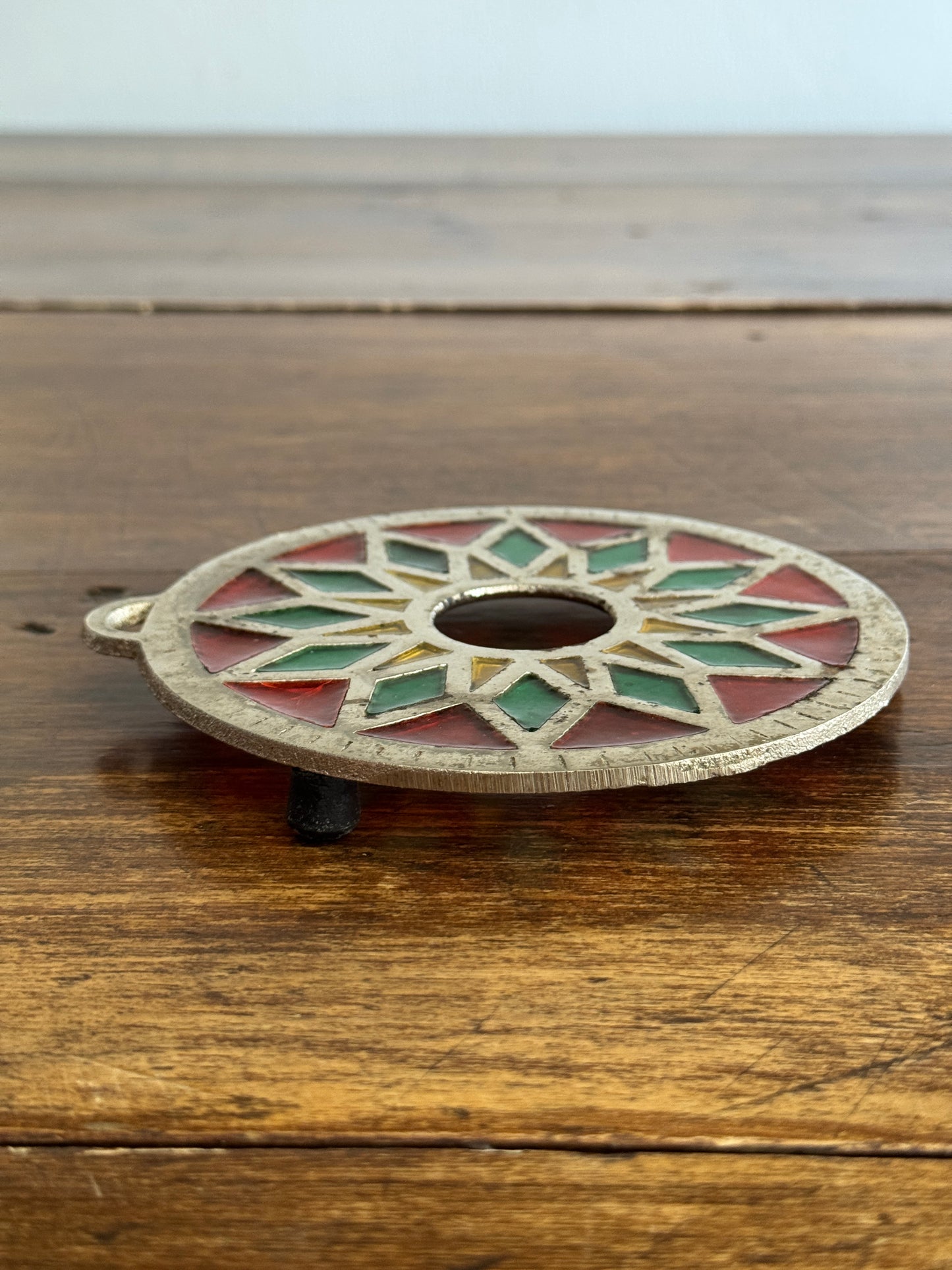 Colourful Metal Trivet with Faux Stained Glass Appearance - Made in Taiwan