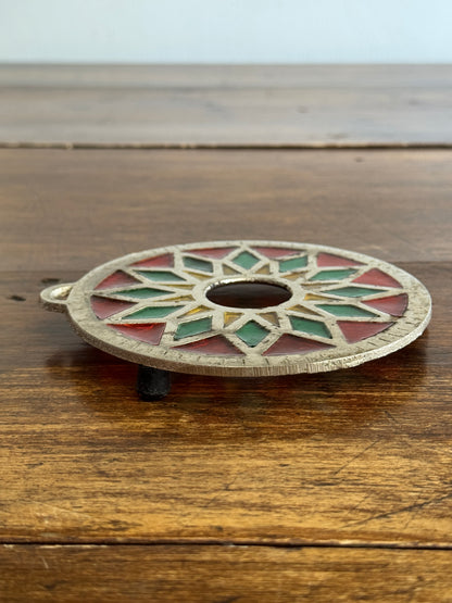Colourful Metal Trivet with Faux Stained Glass Appearance - Made in Taiwan