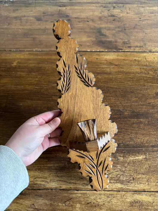 Vintage Wood Folk Art Carved Candle Sconce - Wall Mounted