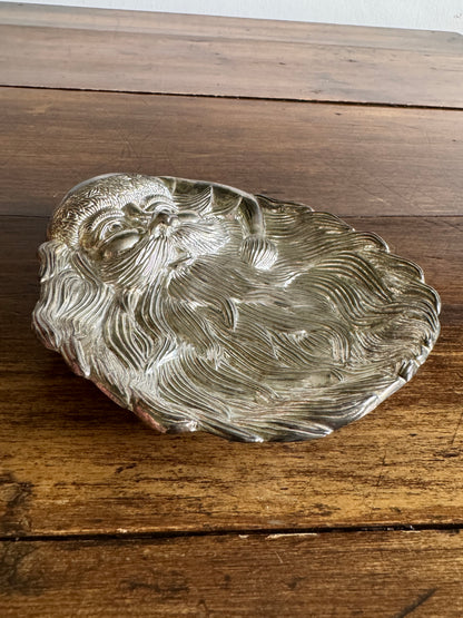 Silver Plated Santa Head with Full Beard Tray - Made in China