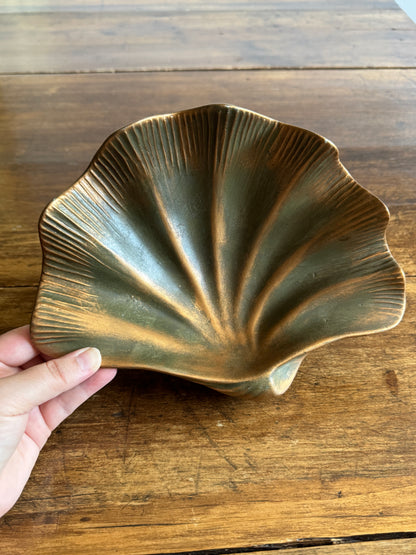 Pottery Shell Shaped Bowl with Faux Metal/Patina Finish - Made in Mexico