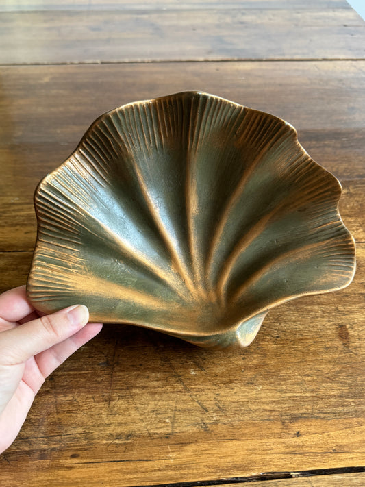 Pottery Shell Shaped Bowl with Faux Metal/Patina Finish - Made in Mexico