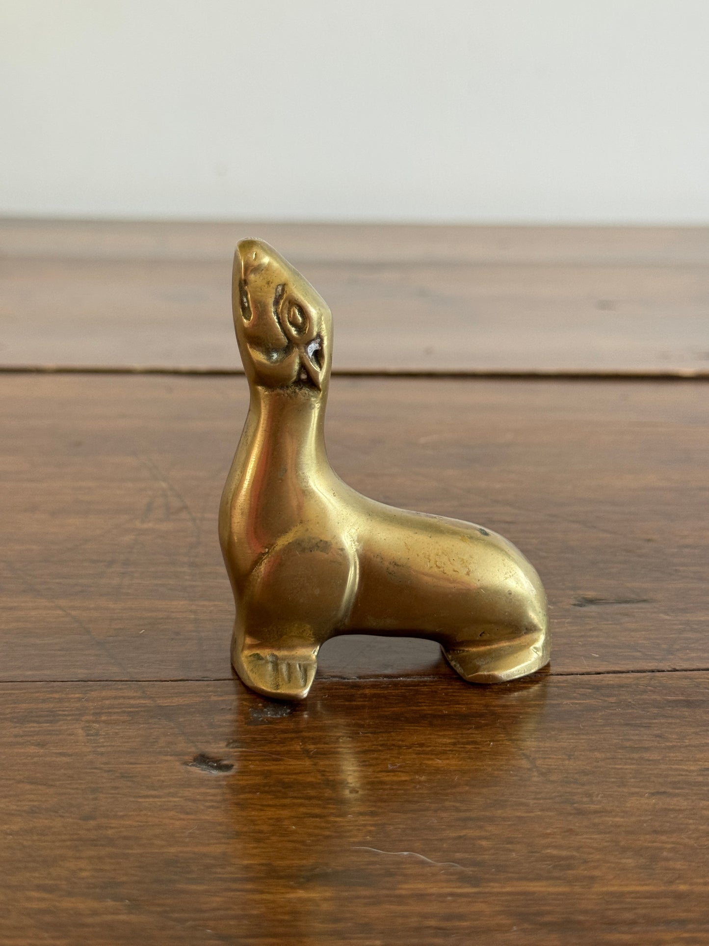 Vintage Small Brass Seal Figurine with Raised Head