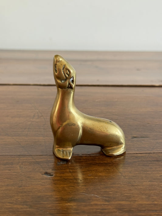 Vintage Small Brass Seal Figurine with Raised Head