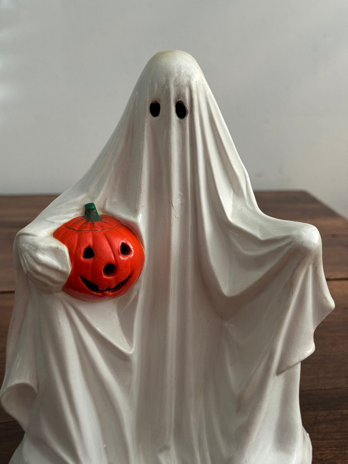 Vintage Ceramic Ghost Holding Pumpkin Figure