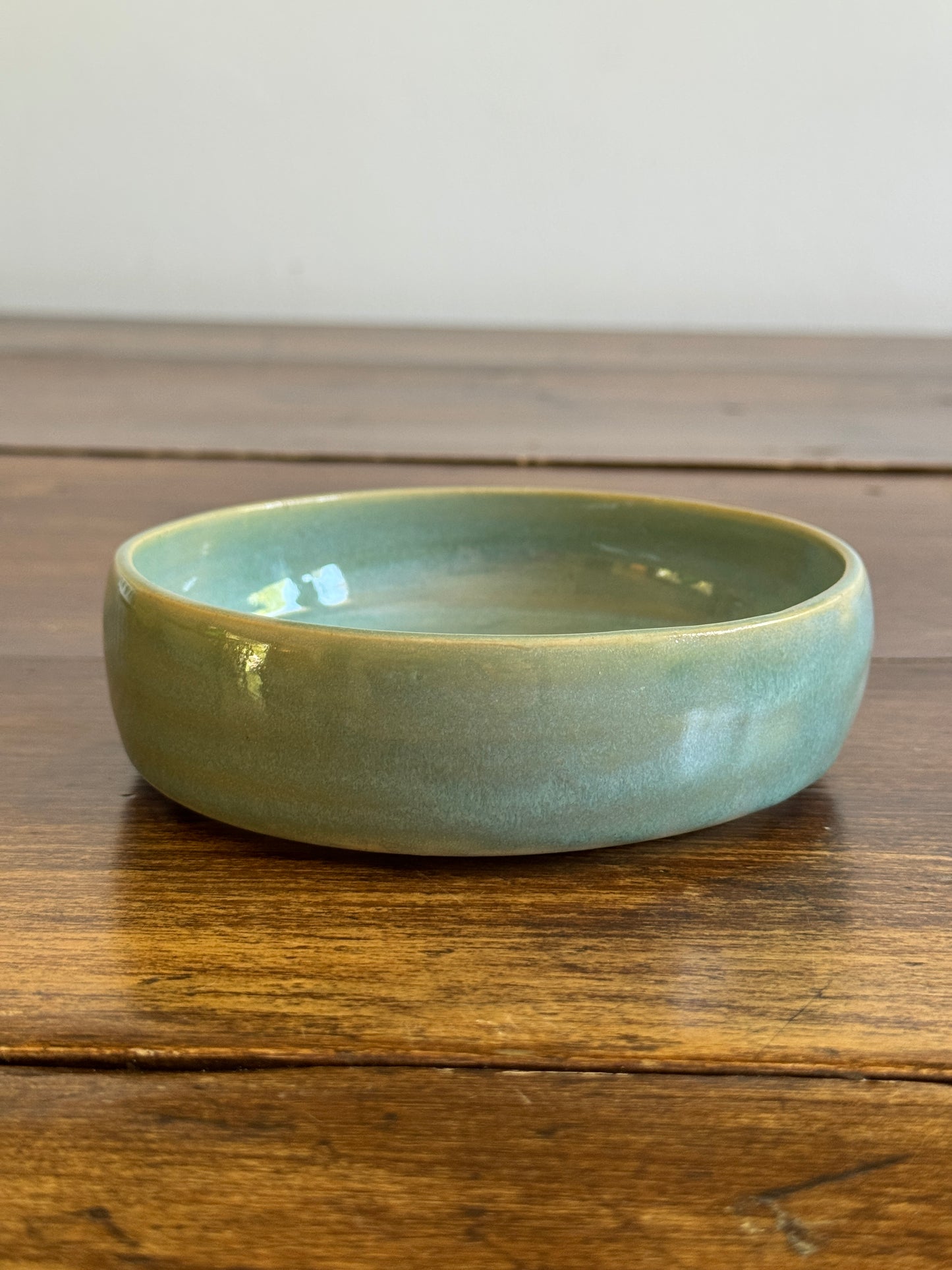 Hand Crafted Heavy Shallow Light Blue/Green Pottery Dish