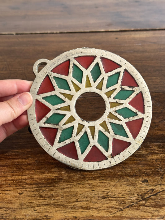 Colourful Metal Trivet with Faux Stained Glass Appearance - Made in Taiwan