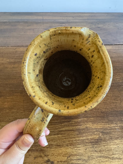 Vintage Large Pottery Pitcher Vase with Brown Tones and Speckling