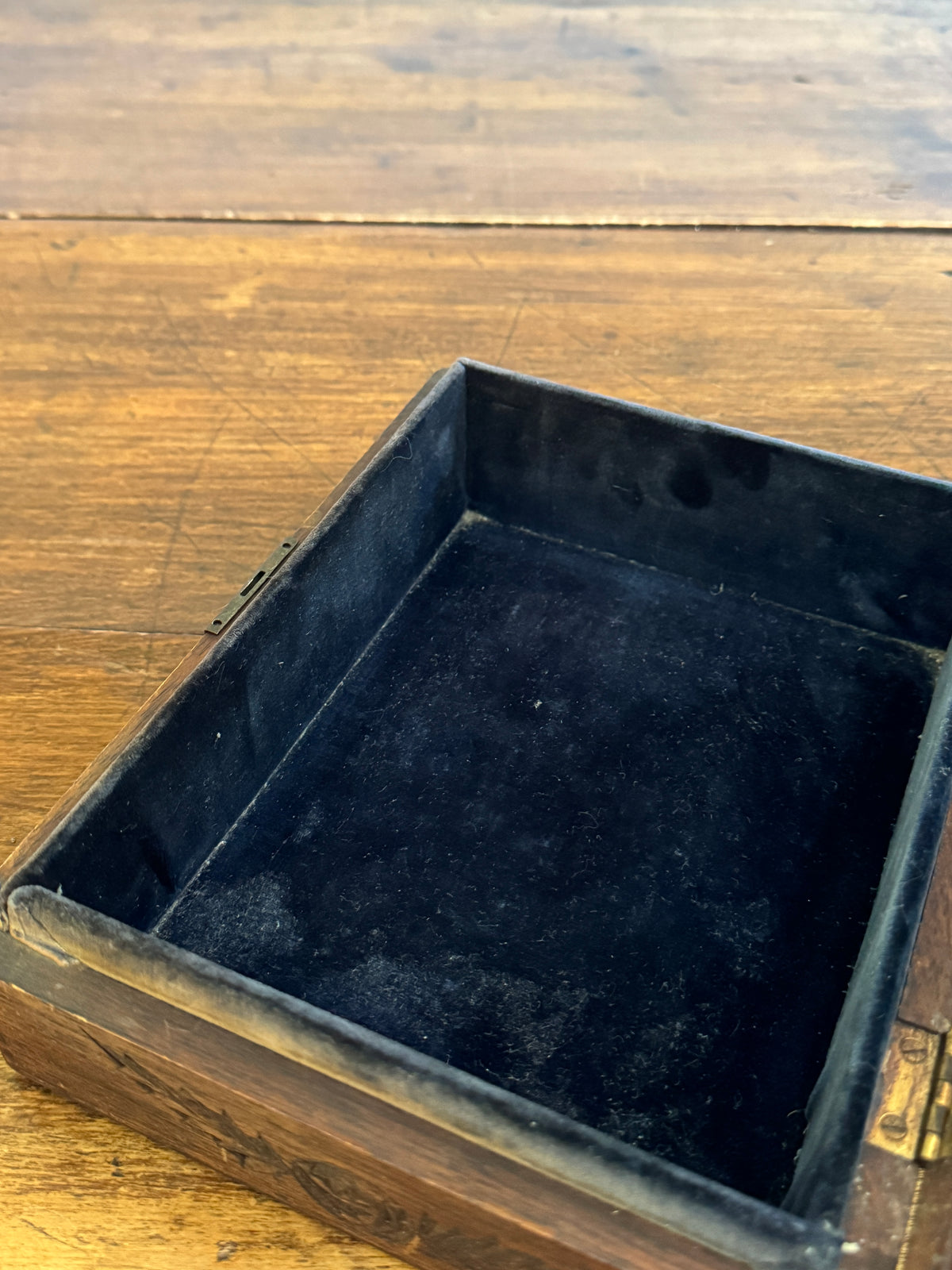 Antique Wood Carved Box with Floral Design and Deep Patina