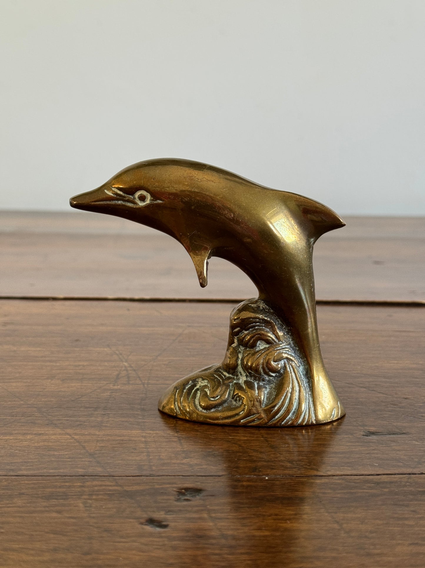 Vintage Brass Jumping Dolphin in Wave Figurine