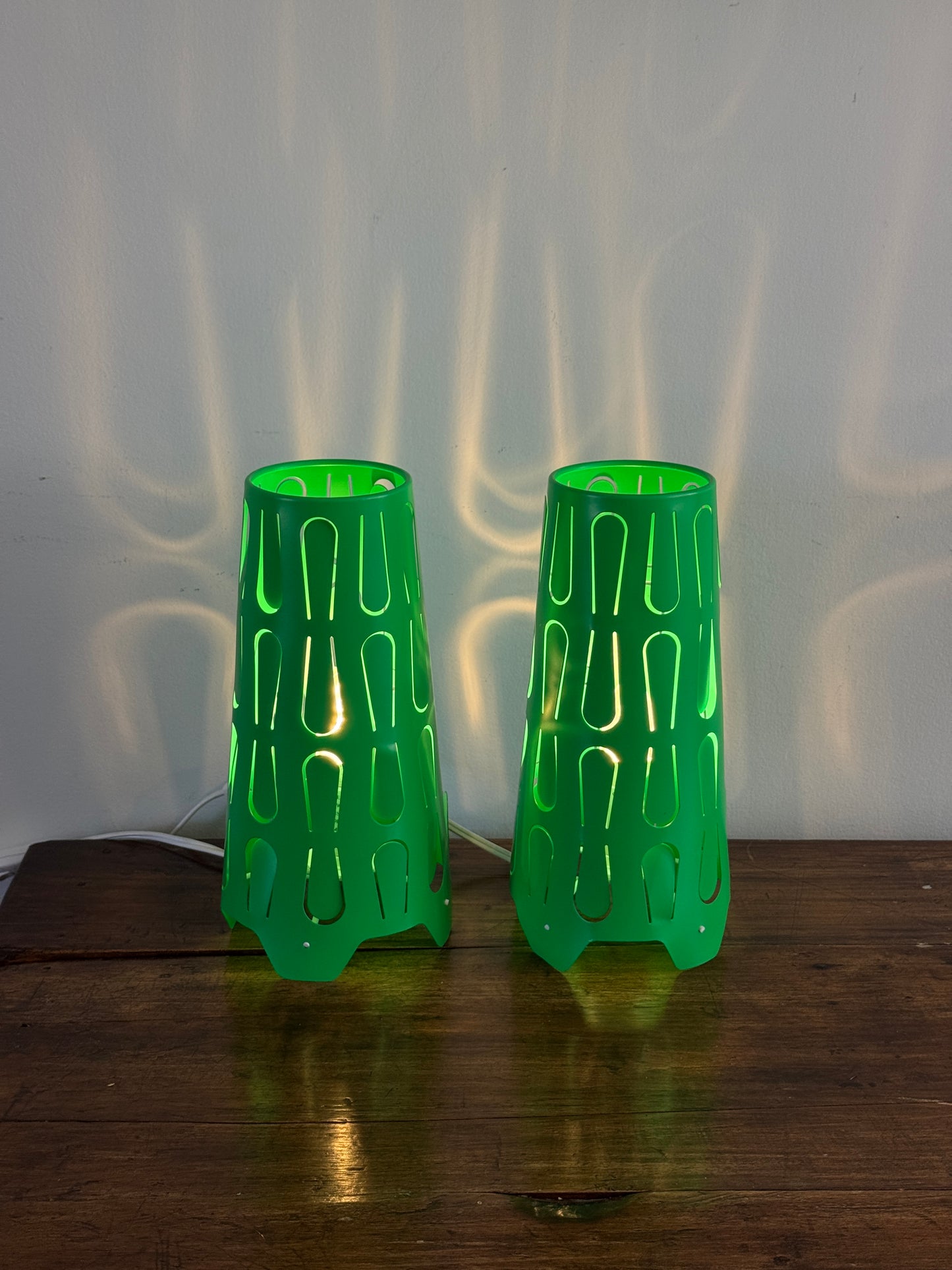 Pair of Vintage IKEA Lamps - Kajuta Retro Green Metal Cut Out Design Table Lamps