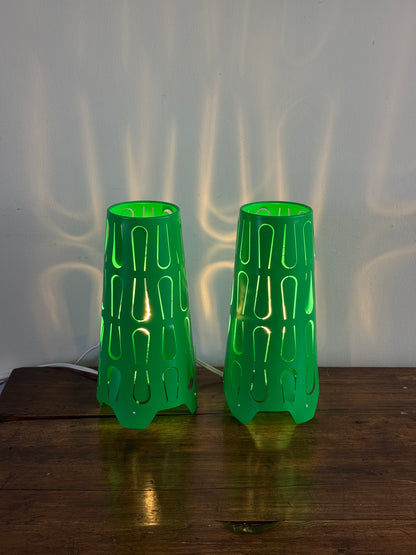 Pair of Vintage IKEA Lamps - Kajuta Retro Green Metal Cut Out Design Table Lamps